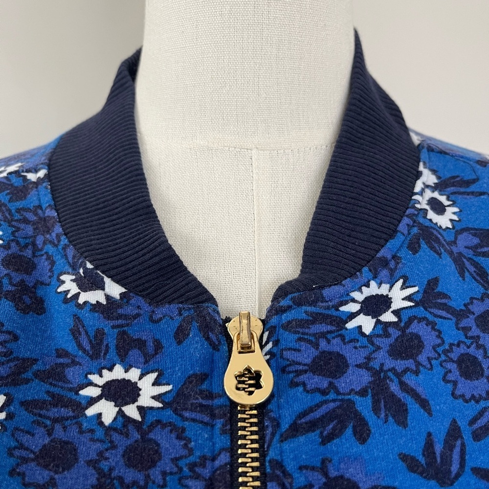 Draper James Floral Bomber Jacket Blue White Zip Preppy Cotton Modal Size M - Picture 9 of 15